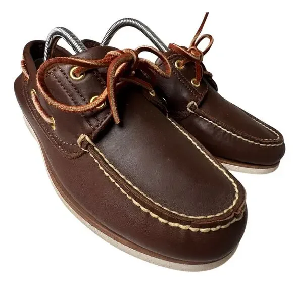 Vtg Timberland Brown Leather White Sole 2 Eye Boat Shoes 74035 Preppy Men Sz 9.5 - Picture 14 of 16